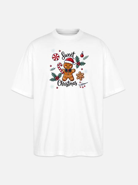 Fröhlicher Lebkuchenmann mit Zuckerstange - Stanley/Stella Oversized Unisex Bio T-Shirt Blaster 2.0 - Weiß