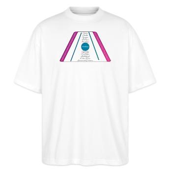 Hackbrett lila pink petrol gruen - Stanley/Stella Oversized Unisex Bio T-Shirt Blaster 2.0 - Weiß - Vorne - Alina (178cm) & Michal (187cm)