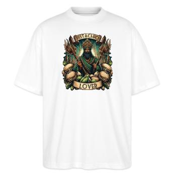 Pistachio Lover – Königliches Pistazien Design - Stanley/Stella Oversized Unisex Bio T-Shirt Blaster 2.0 - Weiß - Vorne - Alina (178cm) & Michal (187cm)