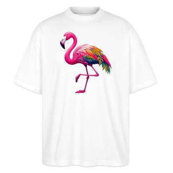 Flamingo - Stanley/Stella Oversized Unisex Bio T-Shirt Blaster 2.0 - Weiß - Vorne - Alina (178cm) & Michal (187cm)