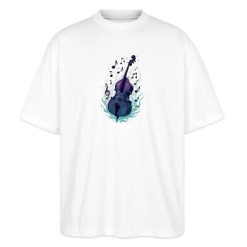 Kontrabass in Flammen mit musikalischen Noten - Stanley/Stella Oversized Unisex Bio T-Shirt Blaster 2.0 - Weiß - Vorne - Alina (178cm) & Michal (187cm)