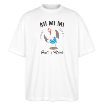 Mi Mi Mi - Stanley/Stella Oversized Unisex Bio T-Shirt Blaster 2.0 - Weiß - Vorne - Alina (178cm) & Michal (187cm)