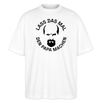 Stromberg Lass Das Mal Den Papa Machen Mit Bernd - Stanley/Stella Oversized Unisex Bio T-Shirt Blaster 2.0 - Weiß - Vorne - Alina (178cm) & Michal (187cm)