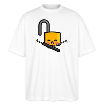Zaunkönig Martin - Stanley/Stella Oversized Unisex Bio T-Shirt Blaster 2.0 - Weiß - Vorne - Alina (178cm) & Michal (187cm)