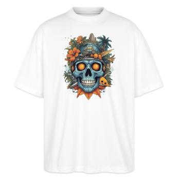 Futuristischer Totenkopf mit Naturmotiven - Stanley/Stella Oversized Unisex Bio T-Shirt Blaster 2.0 - Weiß - Vorne - Alina (178cm) & Michal (187cm)