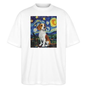 Beagle Hund Van Gogh Style Starry Night - Stanley/Stella Oversized Unisex Bio T-Shirt Blaster 2.0 - Weiß - Vorne - Alina (178cm) & Michal (187cm)