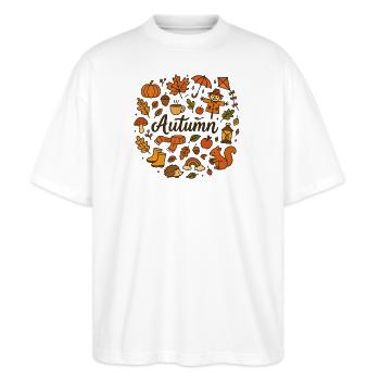 Herbstliche Naturmotive in warmen Farben - Stanley/Stella Oversized Unisex Bio T-Shirt Blaster 2.0 - Weiß - Vorne - Alina (178cm) & Michal (187cm)