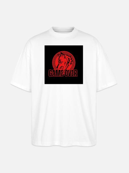 Aggressiver Roter Wolf "Game Over" - Stanley/Stella Oversized Unisex Bio T-Shirt Blaster 2.0 - Weiß