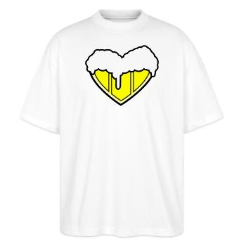 Ein Herz für Bier - Bierherz - Stanley/Stella Oversized Unisex Bio T-Shirt Blaster 2.0 - Weiß - Vorne - Alina (178cm) & Michal (187cm)