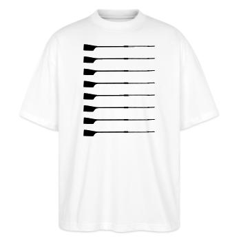 Achter-Ruder – Silhouette  - Stanley/Stella Oversized Unisex Bio T-Shirt Blaster 2.0 - Weiß - Vorne - Alina (178cm) & Michal (187cm)