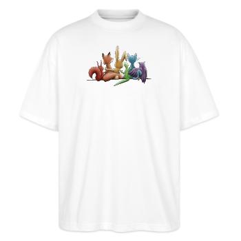 Regenbogen Tiere für Toleranz und Vielfalt - Stanley/Stella Oversized Unisex Bio T-Shirt Blaster 2.0 - Weiß - Vorne - Alina (178cm) & Michal (187cm)