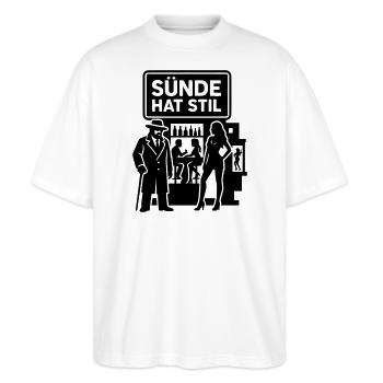 Sünde Hat Stil Ausgehen Nachtleben - Stanley/Stella Oversized Unisex Bio T-Shirt Blaster 2.0 - Weiß - Vorne - Alina (178cm) & Michal (187cm)