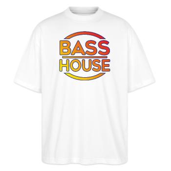 Bass House Neon-Abzeichen - Stanley/Stella Oversized Unisex Bio T-Shirt Blaster 2.0 - Weiß - Vorne - Alina (178cm) & Michal (187cm)