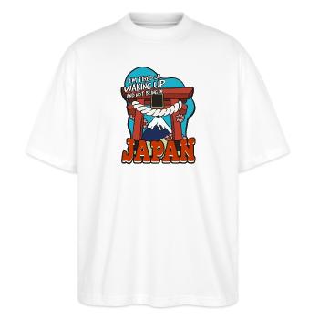 I’m Tired of Waking Up and Not Being in Japan - Stanley/Stella Oversized Unisex Bio T-Shirt Blaster 2.0 - Weiß - Vorne - Alina (178cm) & Michal (187cm)