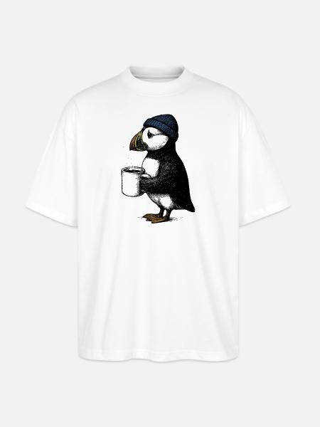 Kaffee Puffin - Stanley/Stella Oversized Unisex Bio T-Shirt Blaster 2.0 - Weiß