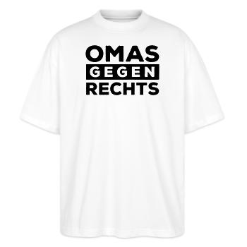 Omas gegen rechts - Stanley/Stella Oversized Unisex Bio T-Shirt Blaster 2.0 - Weiß - Vorne - Alina (178cm) & Michal (187cm)