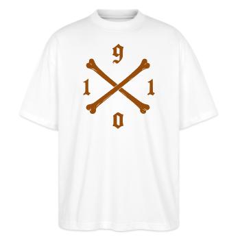 1910 Fußball Fan St. pauli Hoodie, Shirt., Kissen - Stanley/Stella Oversized Unisex Bio T-Shirt Blaster 2.0 - Weiß - Vorne - Alina (178cm) & Michal (187cm)