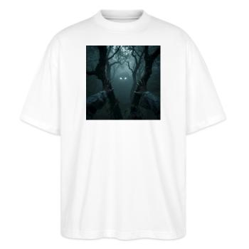 Auge in Auge mit Leszy – Herr des Waldes - Stanley/Stella Oversized Unisex Bio T-Shirt Blaster 2.0 - Weiß - Vorne - Alina (178cm) & Michal (187cm)