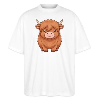 Schottisches Hochlandrind - Stanley/Stella Oversized Unisex Bio T-Shirt Blaster 2.0 - Weiß - Vorne - Alina (178cm) & Michal (187cm)