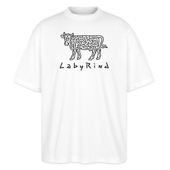 LabyRind - Stanley/Stella Oversized Unisex Bio T-Shirt Blaster 2.0 - Weiß - Vorne - Alina (178cm) & Michal (187cm)