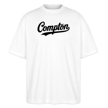 Compton Shirt Retro Vintage Old school Rap hip hop - Stanley/Stella Oversized Unisex Bio T-Shirt Blaster 2.0 - Weiß - Vorne - Alina (178cm) & Michal (187cm)