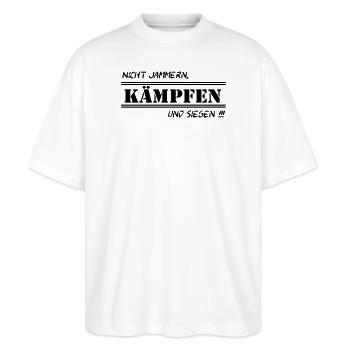 Fun Spruch Shirt Arbeit Nicht Jammern kämpfen (25) - Stanley/Stella Oversized Unisex Bio T-Shirt Blaster 2.0 - Weiß - Vorne - Alina (178cm) & Michal (187cm)