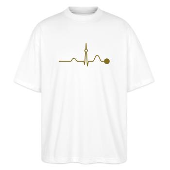 Berlin Heartbeat (Vector) - Stanley/Stella Oversized Unisex Bio T-Shirt Blaster 2.0 - Weiß - Vorne - Alina (178cm) & Michal (187cm)