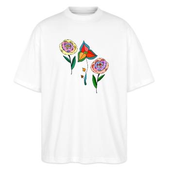 Blumen - Stanley/Stella Oversized Unisex Bio T-Shirt Blaster 2.0 - Weiß - Vorne - Alina (178cm) & Michal (187cm)