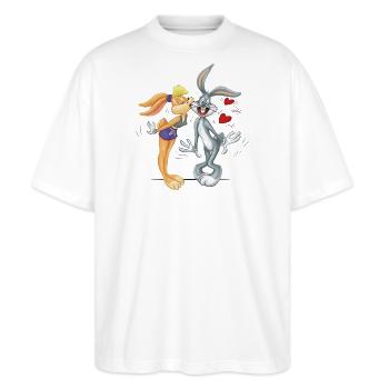Looney Tunes Bugs Bunny und Lola Liebe - Stanley/Stella Oversized Unisex Bio T-Shirt Blaster 2.0 - Weiß - Vorne - Alina (178cm) & Michal (187cm)