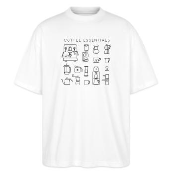 Hipster Coffee Essentials - Stanley/Stella Oversized Unisex Bio T-Shirt Blaster 2.0 - Weiß - Vorne - Alina (178cm) & Michal (187cm)