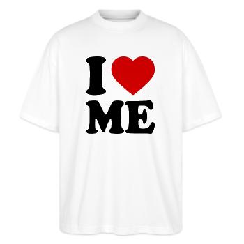 I love me - Stanley/Stella Oversized Unisex Bio T-Shirt Blaster 2.0 - Weiß - Vorne - Alina (178cm) & Michal (187cm)