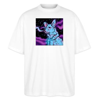 Dampfender Hund im Weltraum. - Stanley/Stella Oversized Unisex Bio T-Shirt Blaster 2.0 - Weiß - Vorne - Alina (178cm) & Michal (187cm)