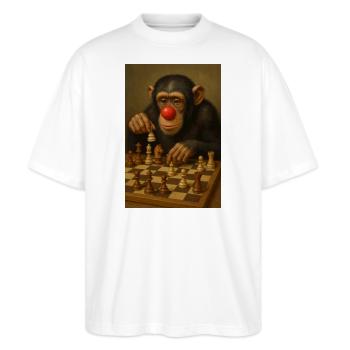 Schachaffe mit roter Clownnase - Stanley/Stella Oversized Unisex Bio T-Shirt Blaster 2.0 - Weiß - Vorne - Alina (178cm) & Michal (187cm)