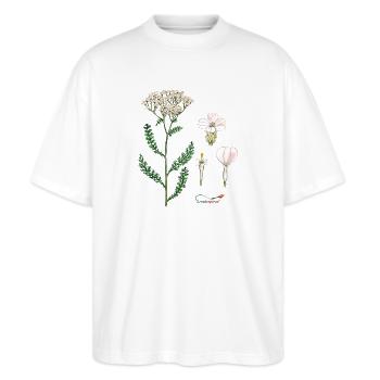 Schafgarbe - Stanley/Stella Oversized Unisex Bio T-Shirt Blaster 2.0 - Weiß - Vorne - Alina (178cm) & Michal (187cm)