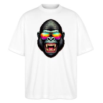 Gorilla - Stanley/Stella Oversized Unisex Bio T-Shirt Blaster 2.0 - Weiß - Vorne - Alina (178cm) & Michal (187cm)