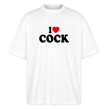 I love cock - Stanley/Stella Oversized Unisex Bio T-Shirt Blaster 2.0 - Weiß - Vorne - Alina (178cm) & Michal (187cm)