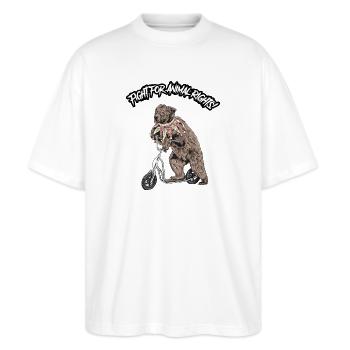 Animal Rights // Zirkusbär - Stanley/Stella Oversized Unisex Bio T-Shirt Blaster 2.0 - Weiß - Vorne - Alina (178cm) & Michal (187cm)