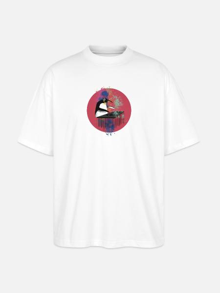 DJ Pinguin | Süßes Tiermusik-Merch - Stanley/Stella Oversized Unisex Bio T-Shirt Blaster 2.0 - Weiß