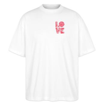 Volleyball-MAMA Volleyball Ball Volleyballer - Stanley/Stella Oversized Unisex Bio T-Shirt Blaster 2.0 - Weiß - Vorne - Alina (178cm) & Michal (187cm)