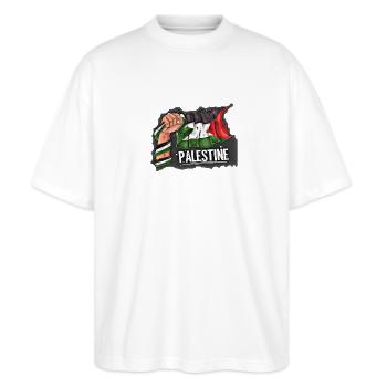 Palästina - Stanley/Stella Oversized Unisex Bio T-Shirt Blaster 2.0 - Weiß - Vorne - Alina (178cm) & Michal (187cm)