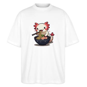 LECKERE RAMEN - Stanley/Stella Oversized Unisex Bio T-Shirt Blaster 2.0 - Weiß - Vorne - Alina (178cm) & Michal (187cm)