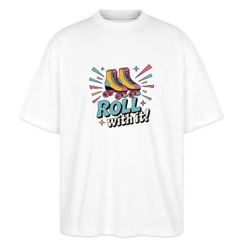 ROLLSCHUHE, ROLLEN SIE DAMIT - Stanley/Stella Oversized Unisex Bio T-Shirt Blaster 2.0 - Weiß - Vorne - Alina (178cm) & Michal (187cm)