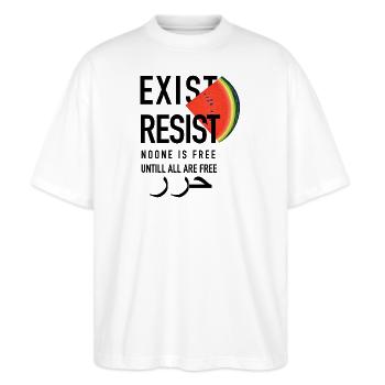 Exist-Resist - Stanley/Stella Oversized Unisex Bio T-Shirt Blaster 2.0 - Weiß - Vorne - Alina (178cm) & Michal (187cm)