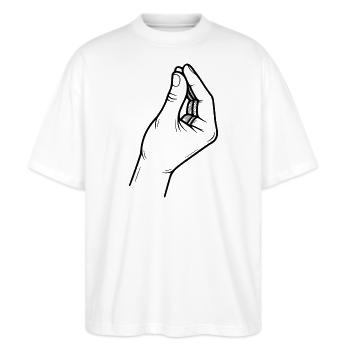 Italienische Handgeste - Italian Sign - Stanley/Stella Oversized Unisex Bio T-Shirt Blaster 2.0 - Weiß - Vorne - Alina (178cm) & Michal (187cm)
