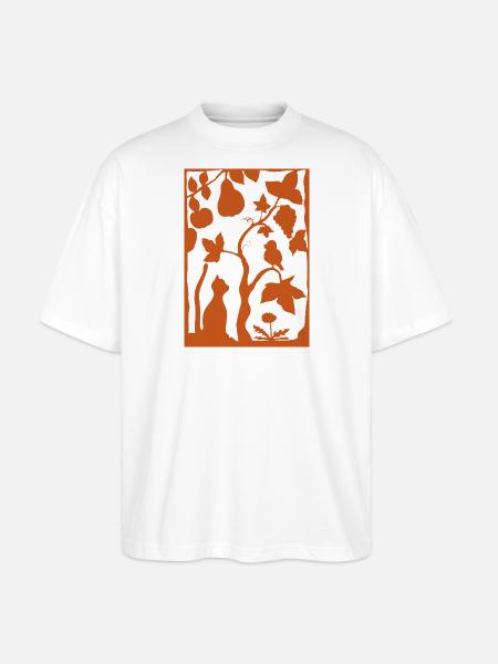 Scherenschnitt Katze im Garten rost - Stanley/Stella Oversized Unisex Bio T-Shirt Blaster 2.0 - Weiß
