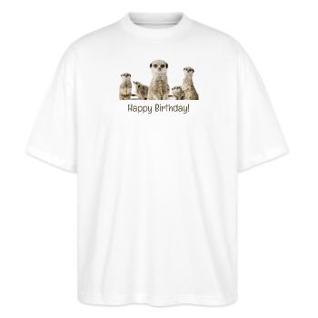 Happy Birthday - Stanley/Stella Oversized Unisex Bio T-Shirt Blaster 2.0 - Weiß - Vorne - Alina (178cm) & Michal (187cm)