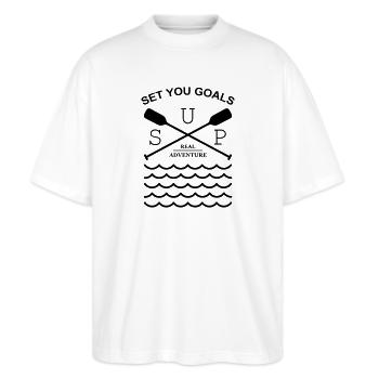 Stand Up Paddling - Stanley/Stella Oversized Unisex Bio T-Shirt Blaster 2.0 - Weiß - Vorne - Alina (178cm) & Michal (187cm)