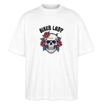 BIKER LADY WITH ROSE - Stanley/Stella Oversized Unisex Bio T-Shirt Blaster 2.0 - Weiß - Vorne - Alina (178cm) & Michal (187cm)