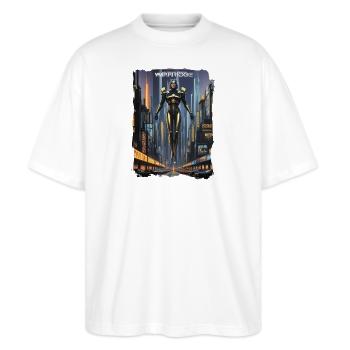 Science-Fiction Cover Art - Stanley/Stella Oversized Unisex Bio T-Shirt Blaster 2.0 - Weiß - Vorne - Alina (178cm) & Michal (187cm)