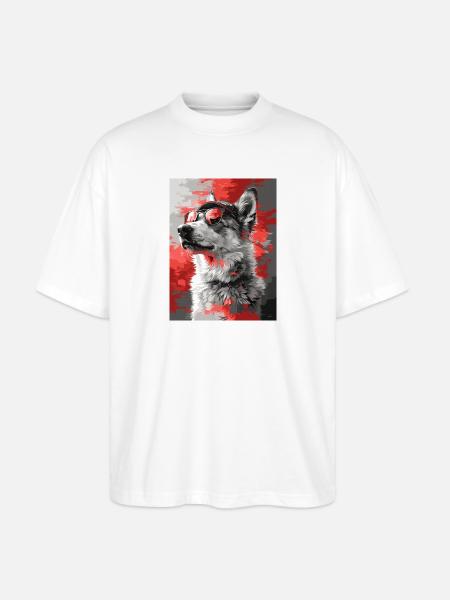 Cool Husky in Shades - Stanley/Stella Oversized Unisex Bio T-Shirt Blaster 2.0 - Weiß